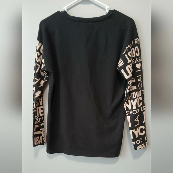 Forever 21 Black Long Sleeve Shirt with Graphic Sleeves Women's Small Casual - Picture 5 of 5